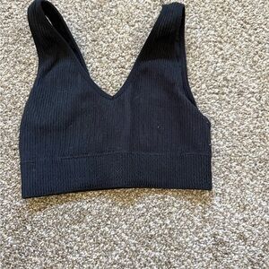 Aerie Black Ribbed V-Neck Crop Top/bra size xs